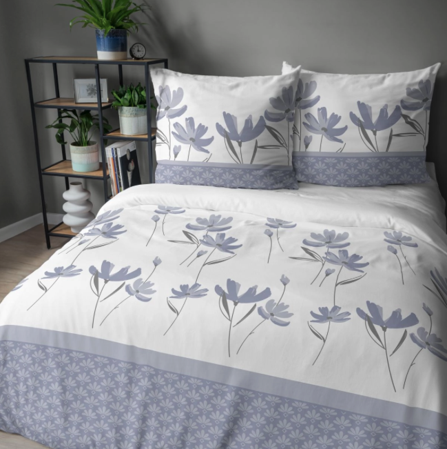 Biancheria da letto in cotone sateen - viola con motivo floreale