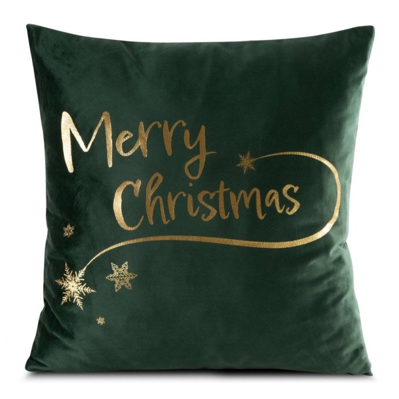 Zelená zamatová vianočná obliečka Merry Christmas