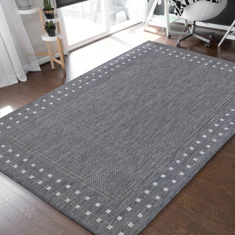 Luxusní oboustranný šedý koberec s ozdobným okrajem - Rozměr koberce: Šířka: 80 cm | Délka: 150 cm