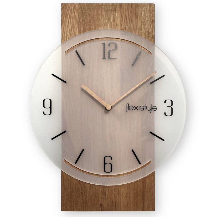 Dubové nástenné hodiny Geometric - mliečne sklo
