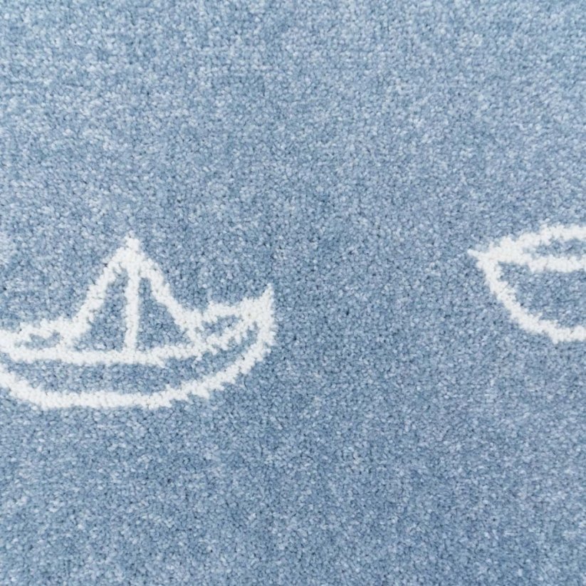 Tappeto rotondo moderno blu con barche sul mare