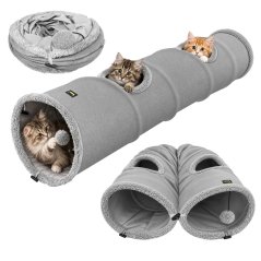 Tunel pentru pisici, de culoare gri, cu o minge – 120 x 25 cm