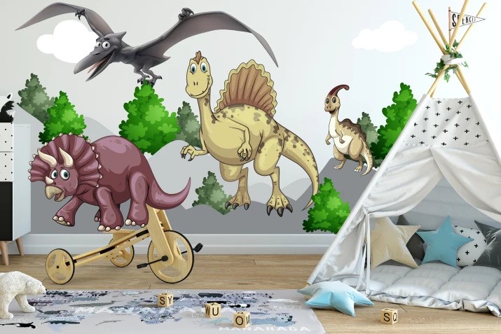 Autocolant pentru copii dinozauri în natură - Mărimea: 150 x 300 cm