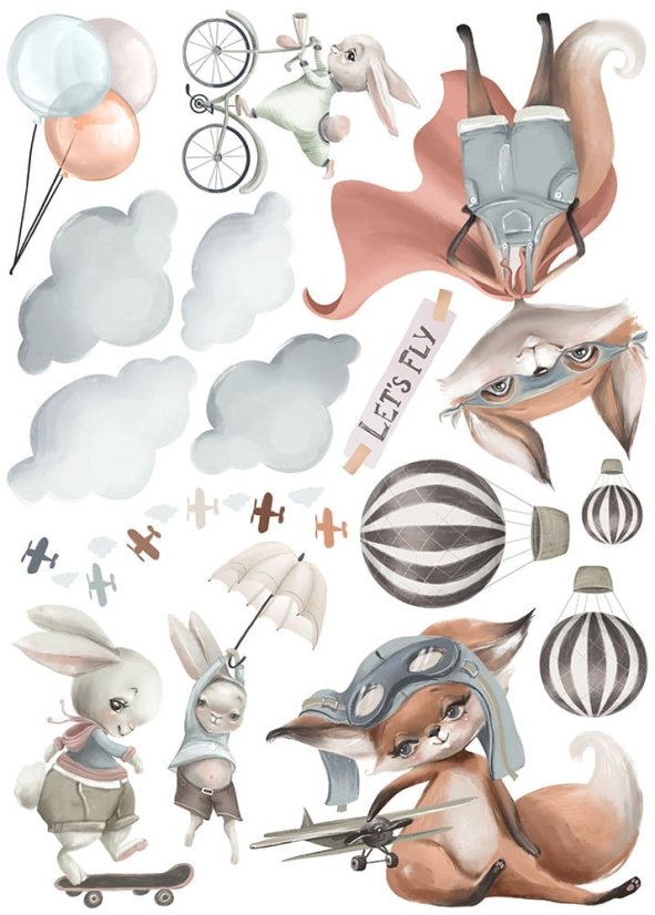 Nálepka na stenu do detskej izby s motívom lietajúcich zvieratiek