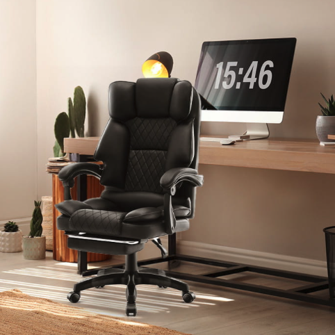 Ergonomikus irodai szék HC-1031 ökobőrből, lábtartóval - fekete színben