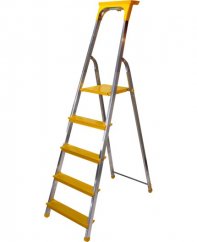 Алуминиева стълба с 5 стъпала и капацитет 150 кг, жълта