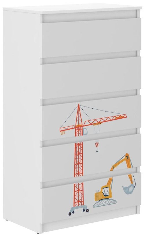 Kvalitná detská komoda s motívom nákladných áut 121x40x70 cm