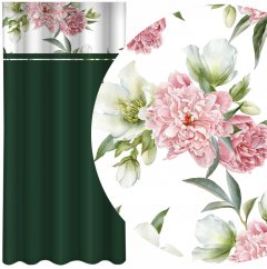 Елегантна тъмнозелена завеса с принт на розови божури