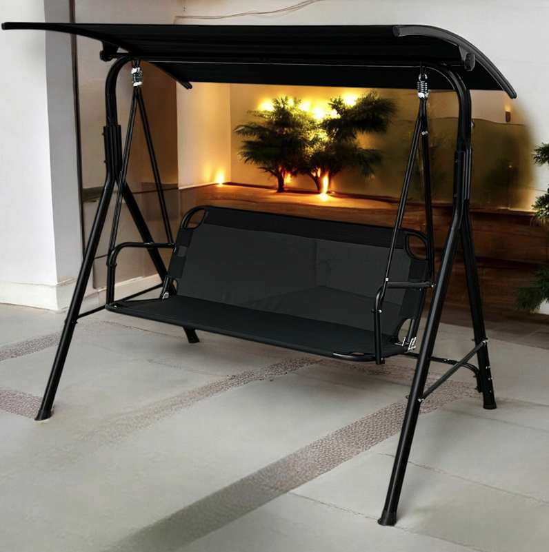 Elegáns kerti hinta 3 személyre – fekete