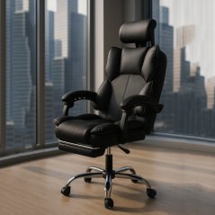 Ergonomikus irodai szék DIRECTO lábtartóval - fekete műbőr