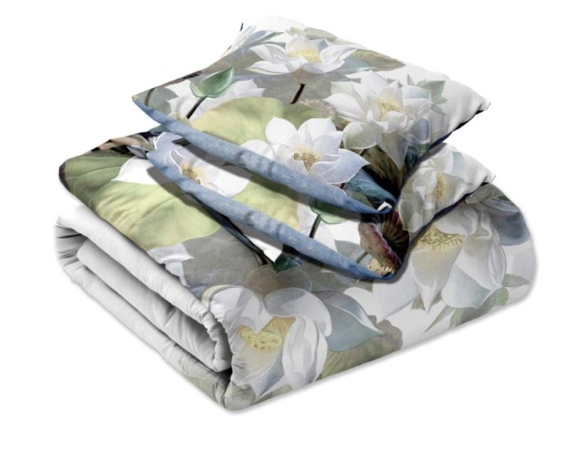 Posteľné obliečky s bavlneného saténu s motívom bielych lotosov