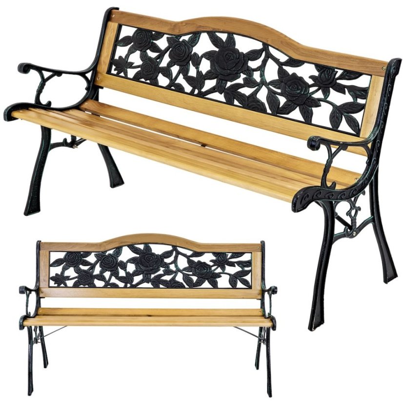 Záhradná lavica s motívom ruží – 125x52x78 cm, borovica
