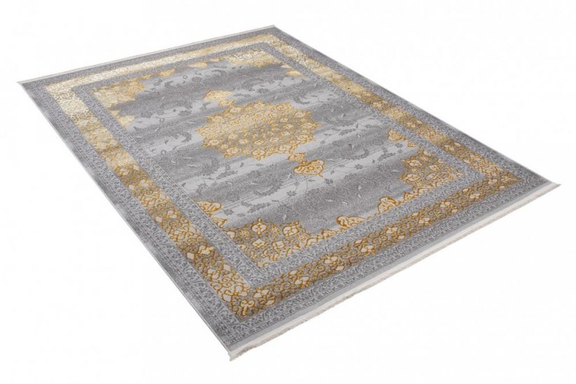 Exkluzivní šedý koberec se zlatým orientálním vzorem