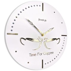 Küchenwanduhr mit goldenen Tassen - weiß