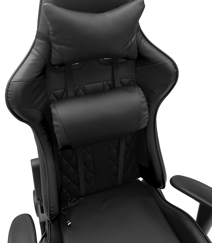 Scaun de masaj pentru gaming cu suport pentru picioare - negru