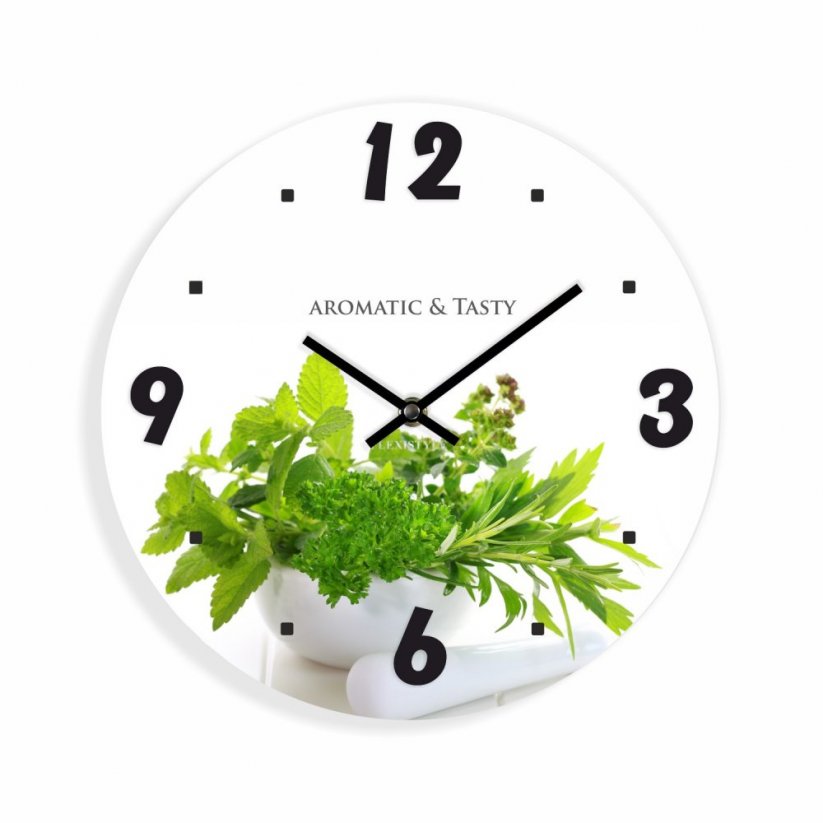 Nástenné kuchynské hodiny s bylinkami
