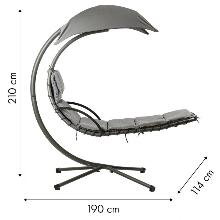 Moderné závesné kreslo na ráme so strieškou