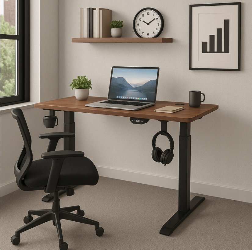 Електрическа маса с регулируема височина 72 - 117 см - орех, черно