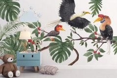 Стикер за стена за деца джунгла птици
