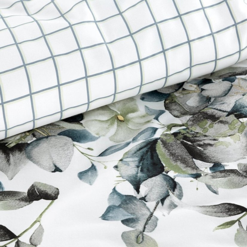 Virágmintás kétoldalas pamut szatén ágyneműhuzat - fehér