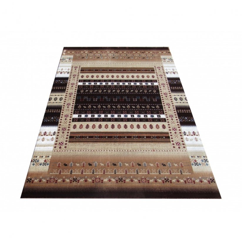 Elegante tappeto da soggiorno beige con motivi marroni