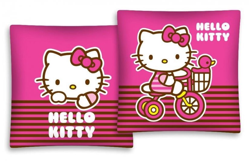 Povlaky na polštáře růžové barvy s Hello Kitty na kole