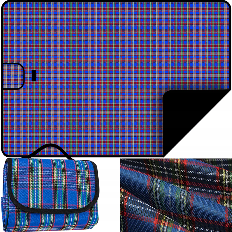 Pikniková deka v károvanom vzore 145 x 180 cm - modrá
