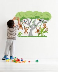 Zidna naljepnica veseli majmuni na drvetu 70 x 52 cm
