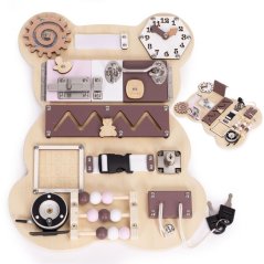 Manipulationsbrett aus Holz - Teddybär mit interaktiven Elementen