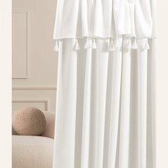 Biely záves Astoria so strapcami na strieborné priechodky 140 x 250 cm