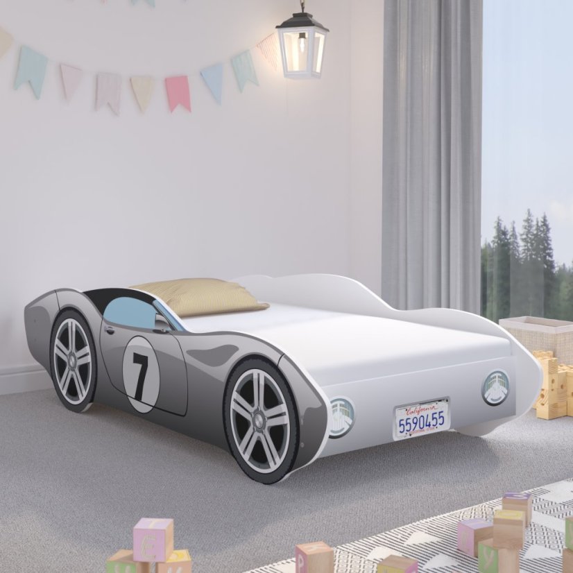 Dětská postel šedá pro chlapce 160 x 80 cm ve tvaru závodního auta