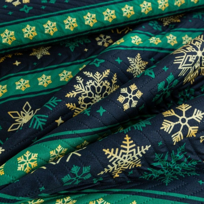 Zöld karácsonyi ágytakaró hópelyhekkel