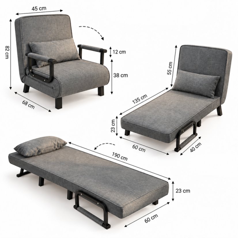 NOX kinyitható relaxfotel – szürke