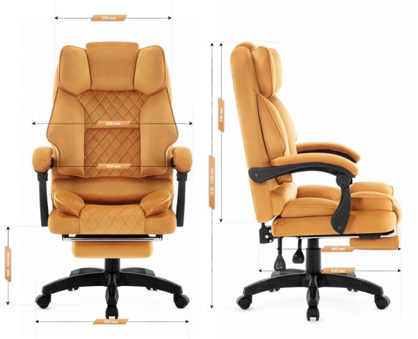 Ergonomická kancelárska stolička HC-1031 s podnožkou - horčicovo-žltá