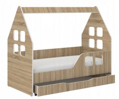 Detská posteľ domček so šuflíkom 140 x 70 cm v dekore dub sonoma pravá