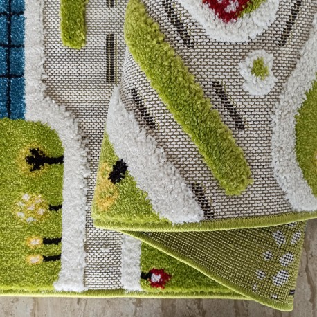 Sensorischer Kinderteppich mit Küstenstadt-Motiv