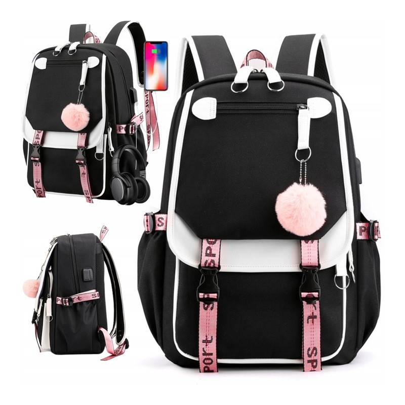 Ergonomischer Schulrucksack für Jugendliche - rosa-schwarz