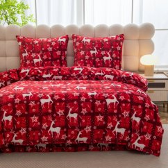 Warme Weihnachtstücher aus Mikroplüsch - rot mit Rentiermotiv