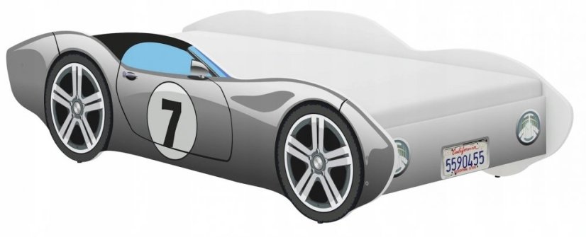 Dětská postel šedá pro chlapce 160 x 80 cm ve tvaru závodního auta