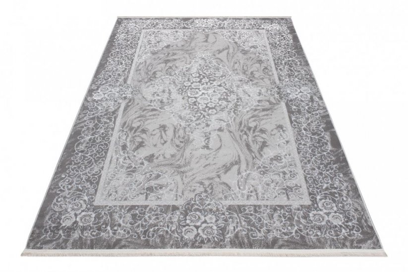 Интериорен килим с модерен дизайн в бяло и сиво с шарка