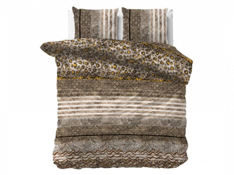 Lenjerie de pat din bumbac maro, cu imprimeu leopard 200 x 220 cm