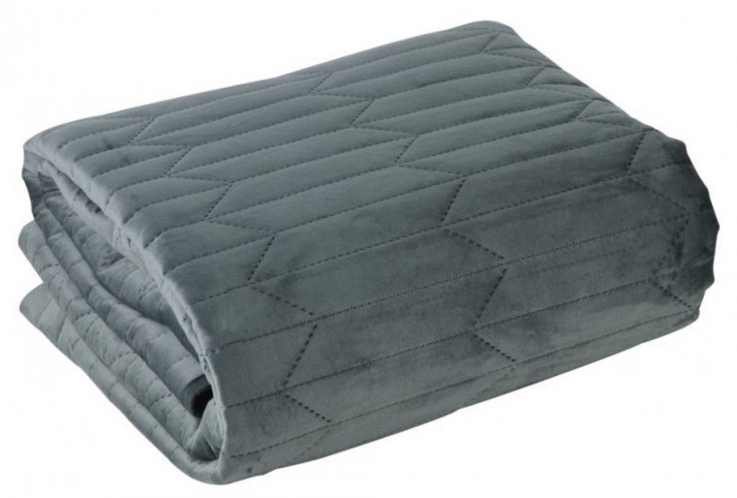 Cuvertură de pat din catifea gri-verde cu efect de matlasare