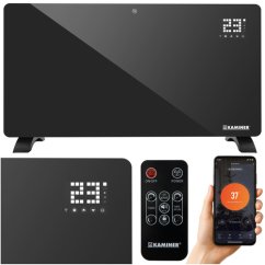 Kaminer ZELVA 2500W elektromos üveg fűtőtest WiFi vezérléssel - fekete színben