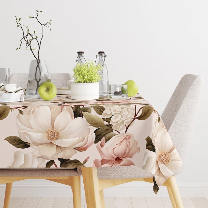Obrus, štóla s motívom kvetov pivónie v jemných tónoch