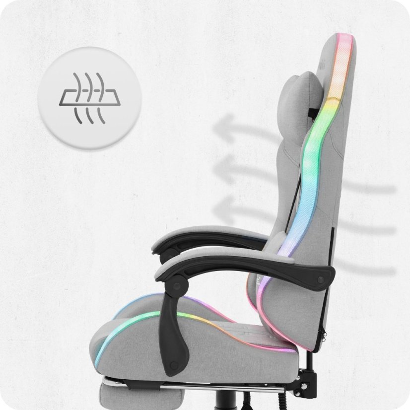 CABRO C501 gamerska stolica s LED rasvjetom i osloncem za noge, do 150 kg, siva