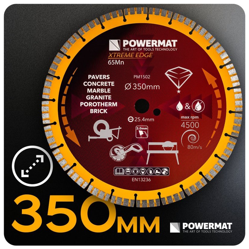 Diamantový kotúč 350 mm na betón, žulu a dlažbu - otvor 25,4 mm