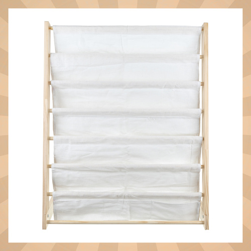 Gyermek könyvespolc, fa polc, 6 szövetpolccal 79 x 62,5 x 30 cm