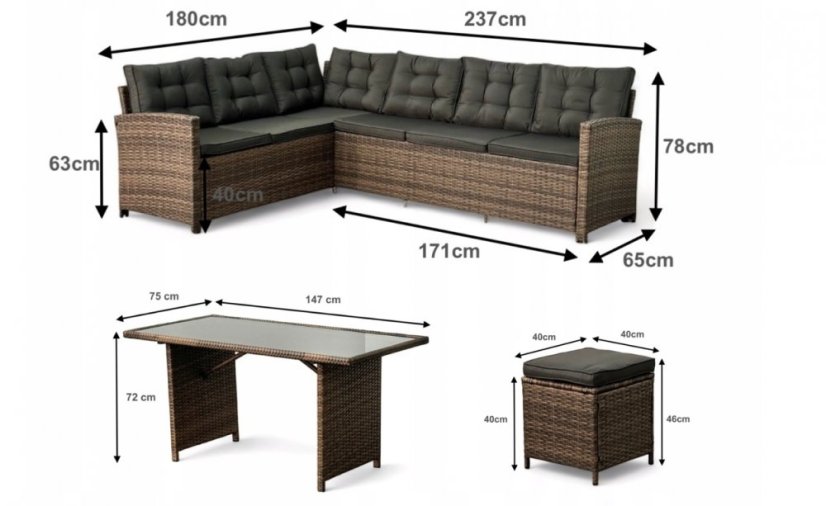 Rohový ratanový nábytok s taburetkami - 8 a viac osôb