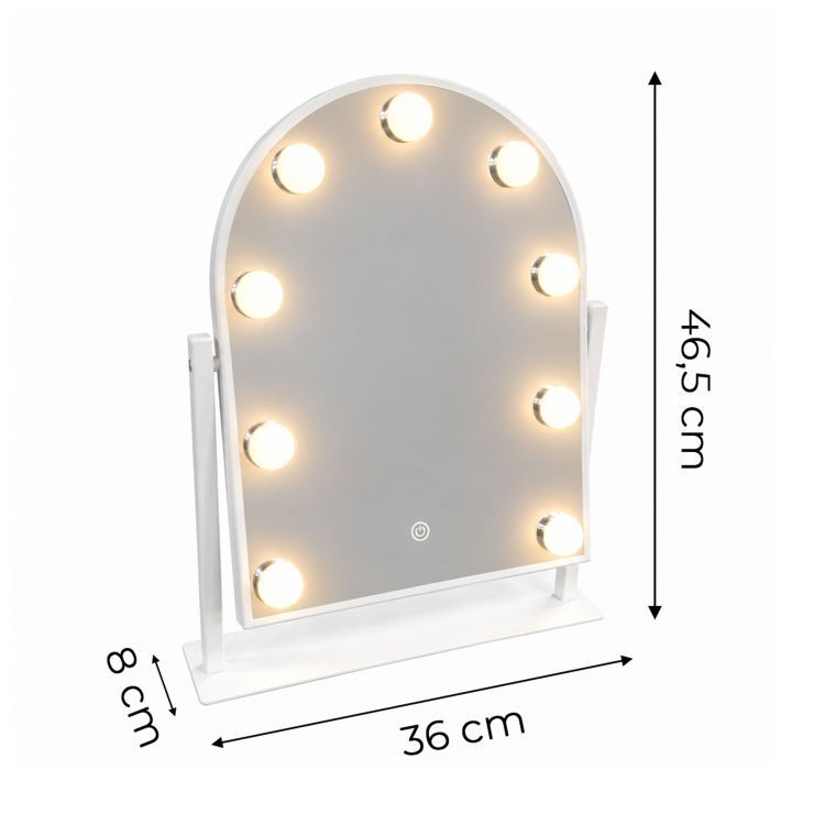 Stolní kosmetické zrcátko Hollywood s 9 LED žárovkami a dotykovým ovládáním – 30 x 40 cm