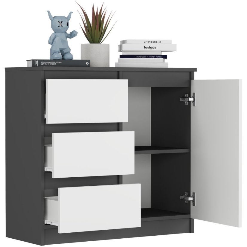 Komoda R-80-S3 se zásuvkami 80 cm - různé barevné varianty - Barva produktu: antracit mix bílá